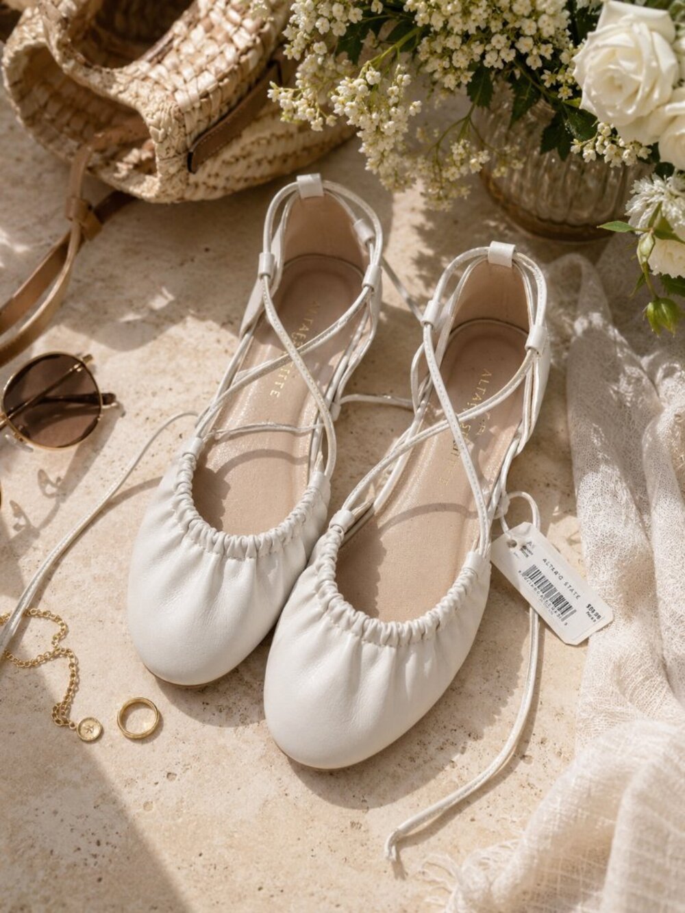 NWT Altar'd State Laney White Lace-Up Ballet Flats Size 8.5 Balletcore